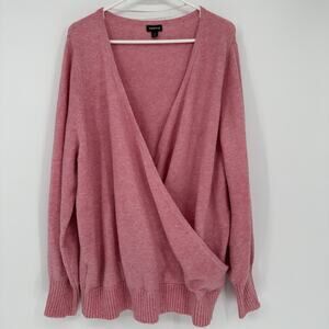 Torrid Womens 2X Pink Wrap V Neck Long Sleeve Knit Sweater Pullover Cozy Plus